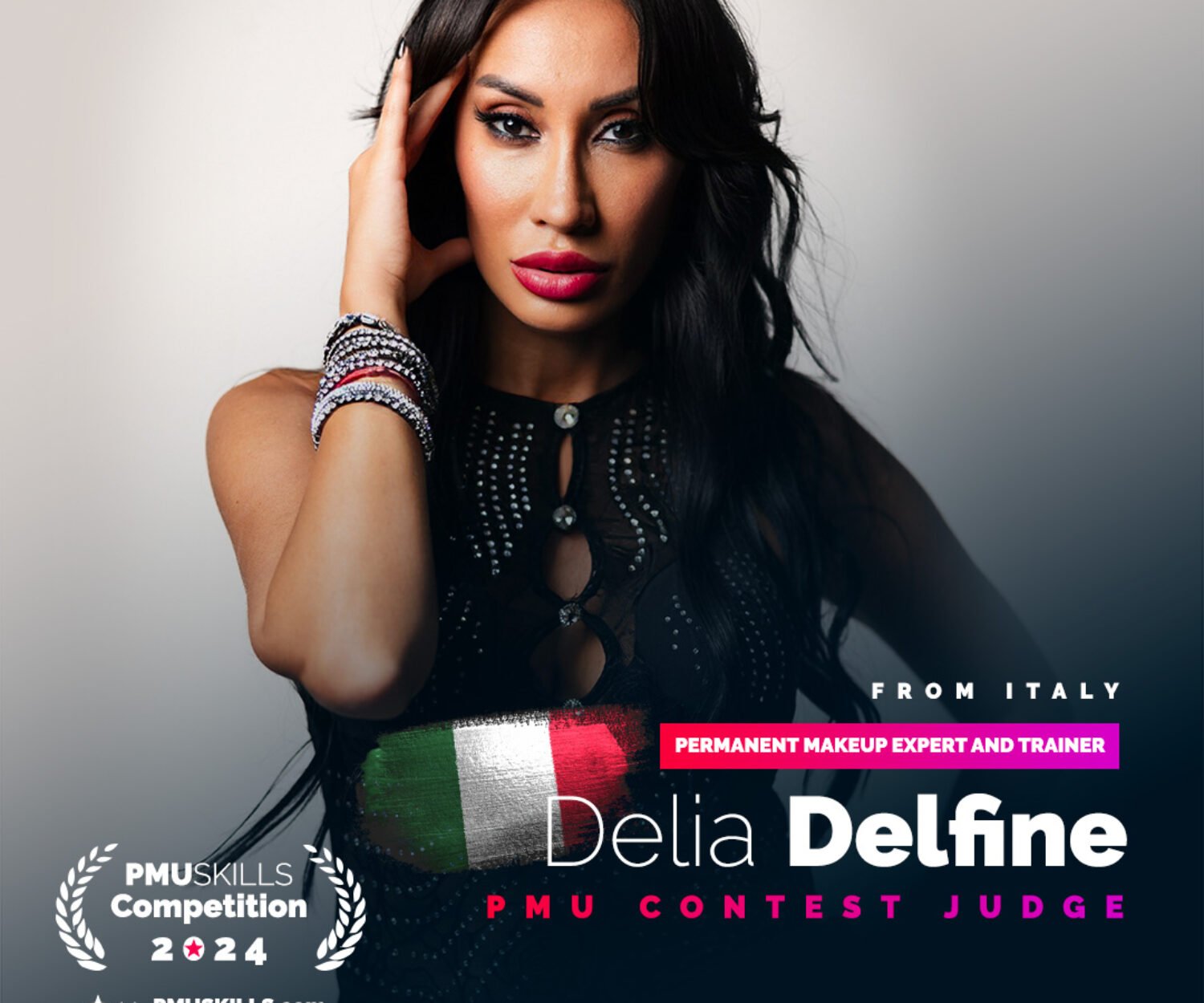 Delia Delfine Giudice della Gara internazionale di trucco permanente PmuSkills