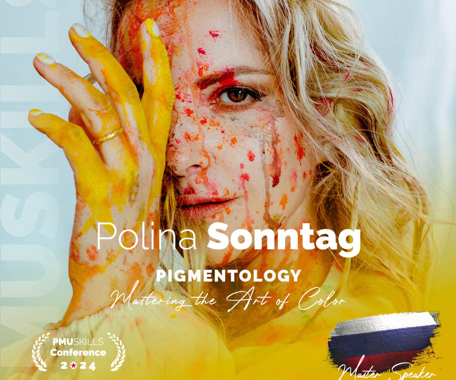 Polina Sonntag presenting at PmuSkills Conference, the pioneer of the SMART PMU PIGMENTOLOGY online course